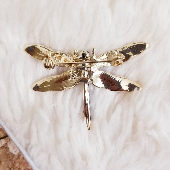 18K Gold Rhinestone Dragonfly Brooch - Picture 14 of 15
